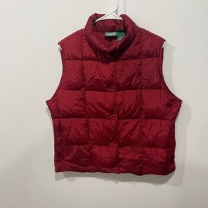 LL Bean Womens Large Red Goose Down Puffer Vest Quilted Snap Front 0DHF6